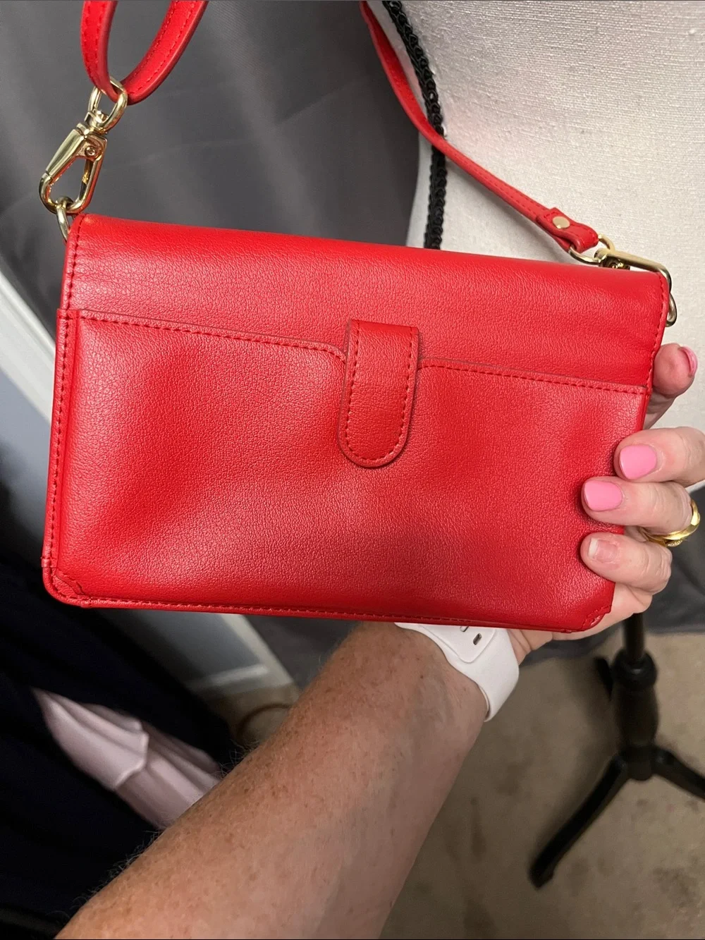 Classic Red Leather Crossbody Clutch - Women’s Convertible Bag